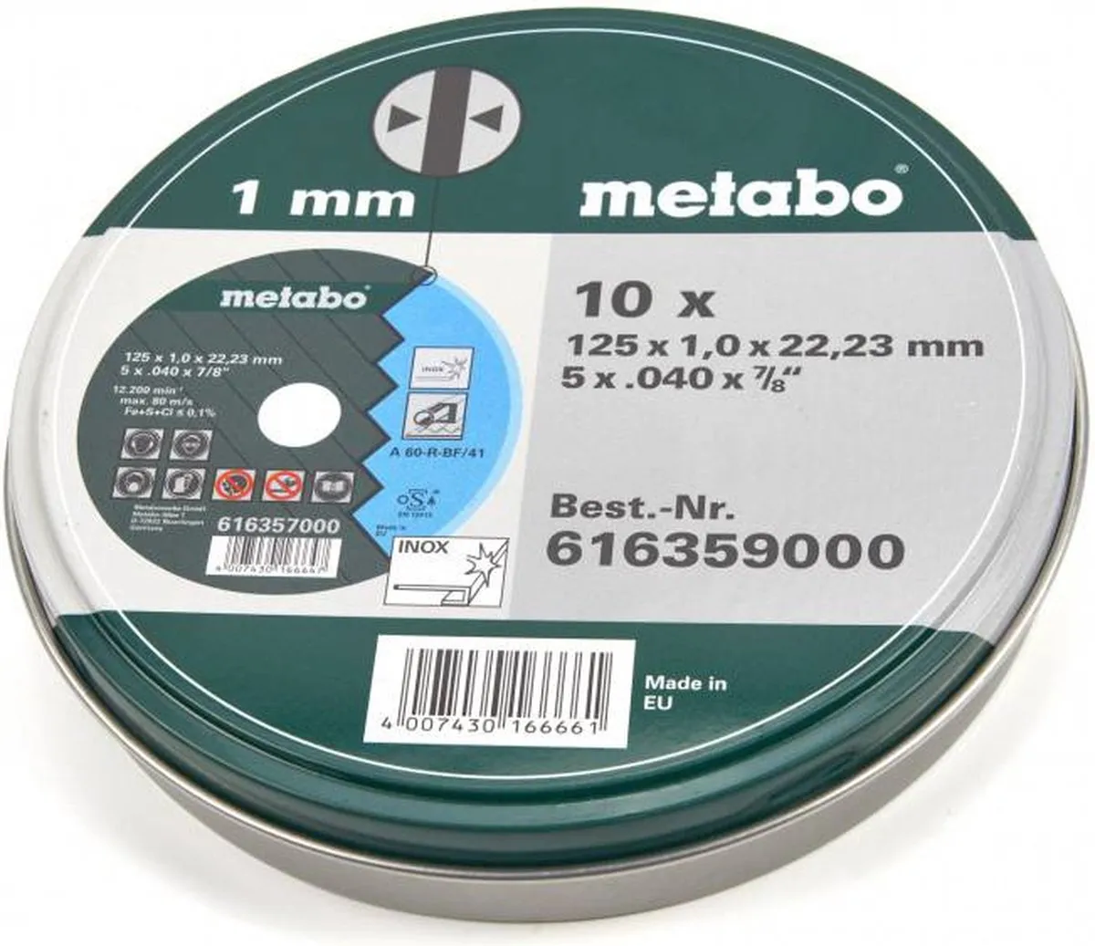 Metabo 125mm Doorslijpschijf RVS 10 Stuks - 22.23mm As