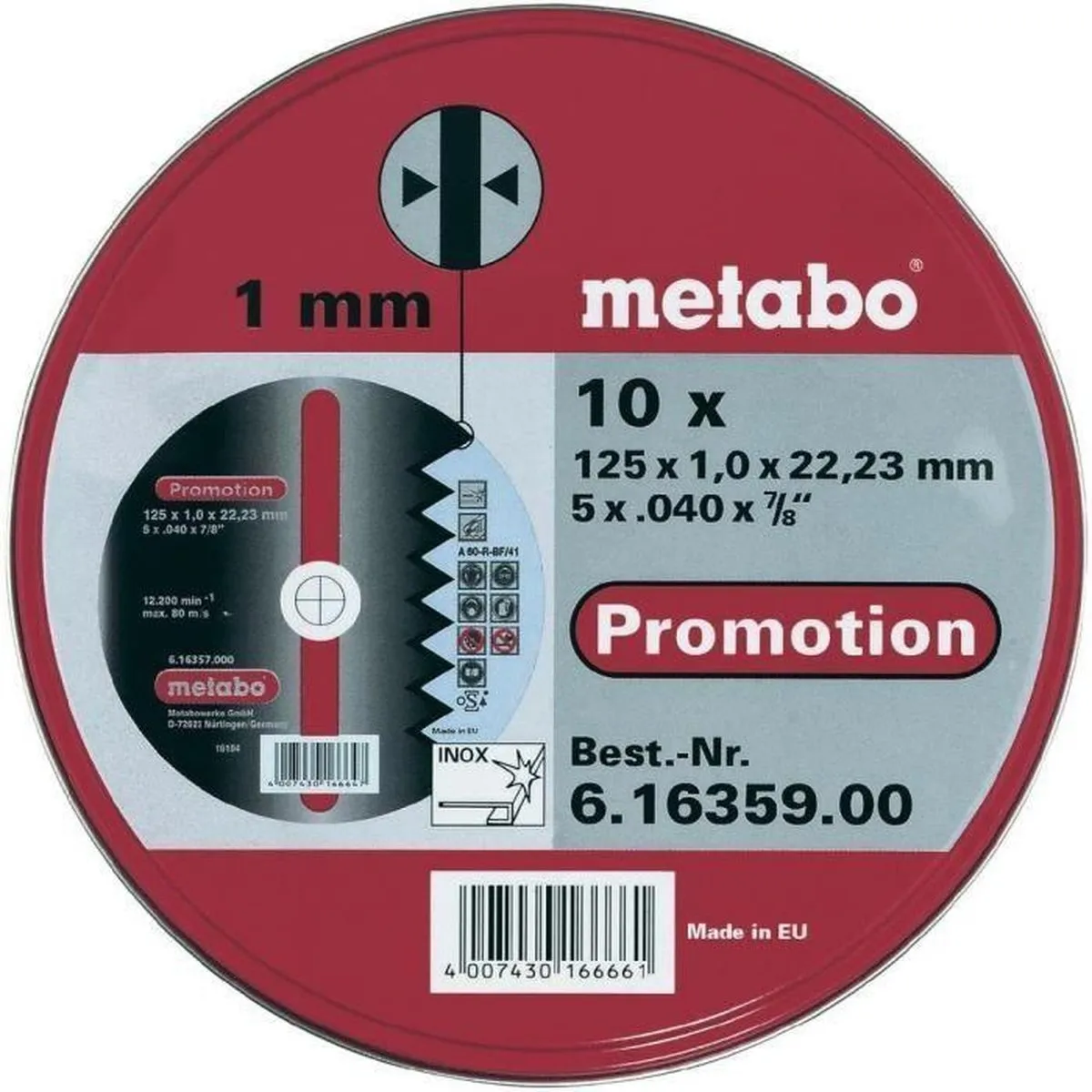 Metabo 125mm Doorslijpschijf RVS 10 Stuks - 22.23mm As - afbeelding 6 van 6