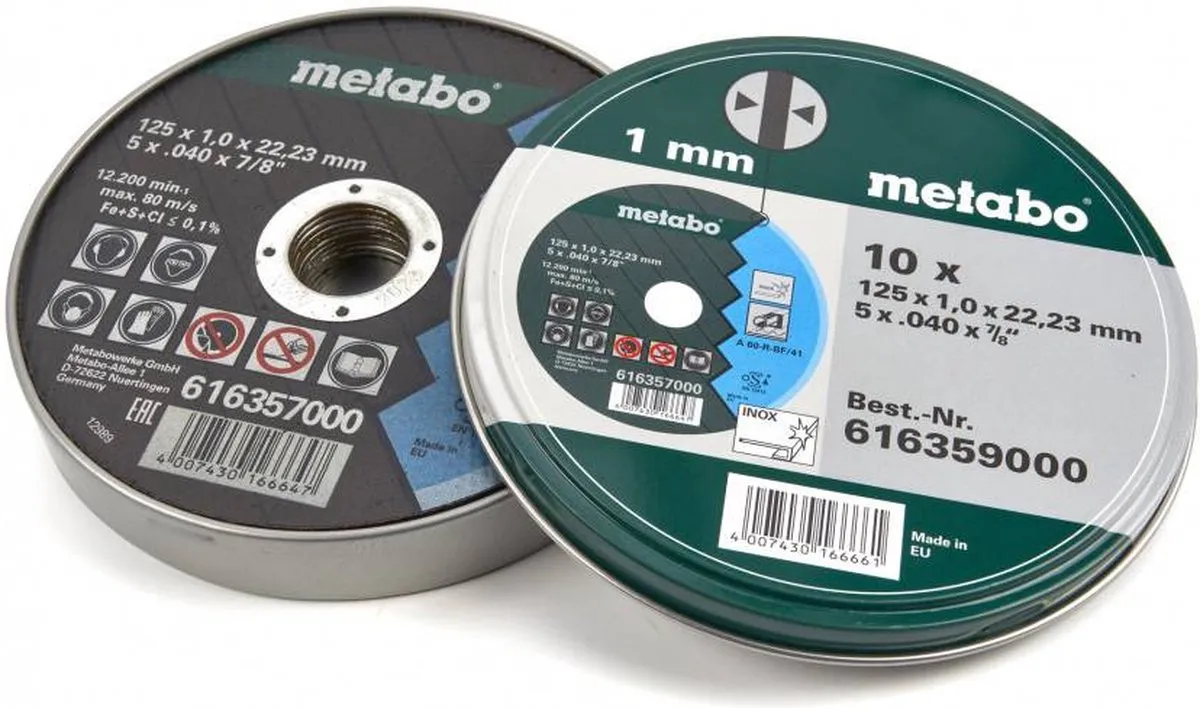 Metabo 125mm Doorslijpschijf RVS 10 Stuks - 22.23mm As