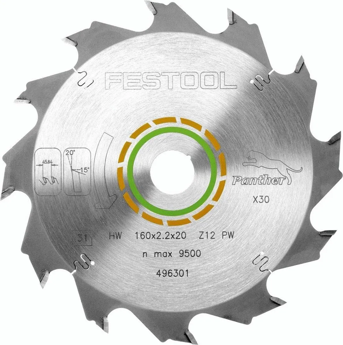 Festool Cirkelzaagblad 12T Ø160mm - 20mm asgat - Hout