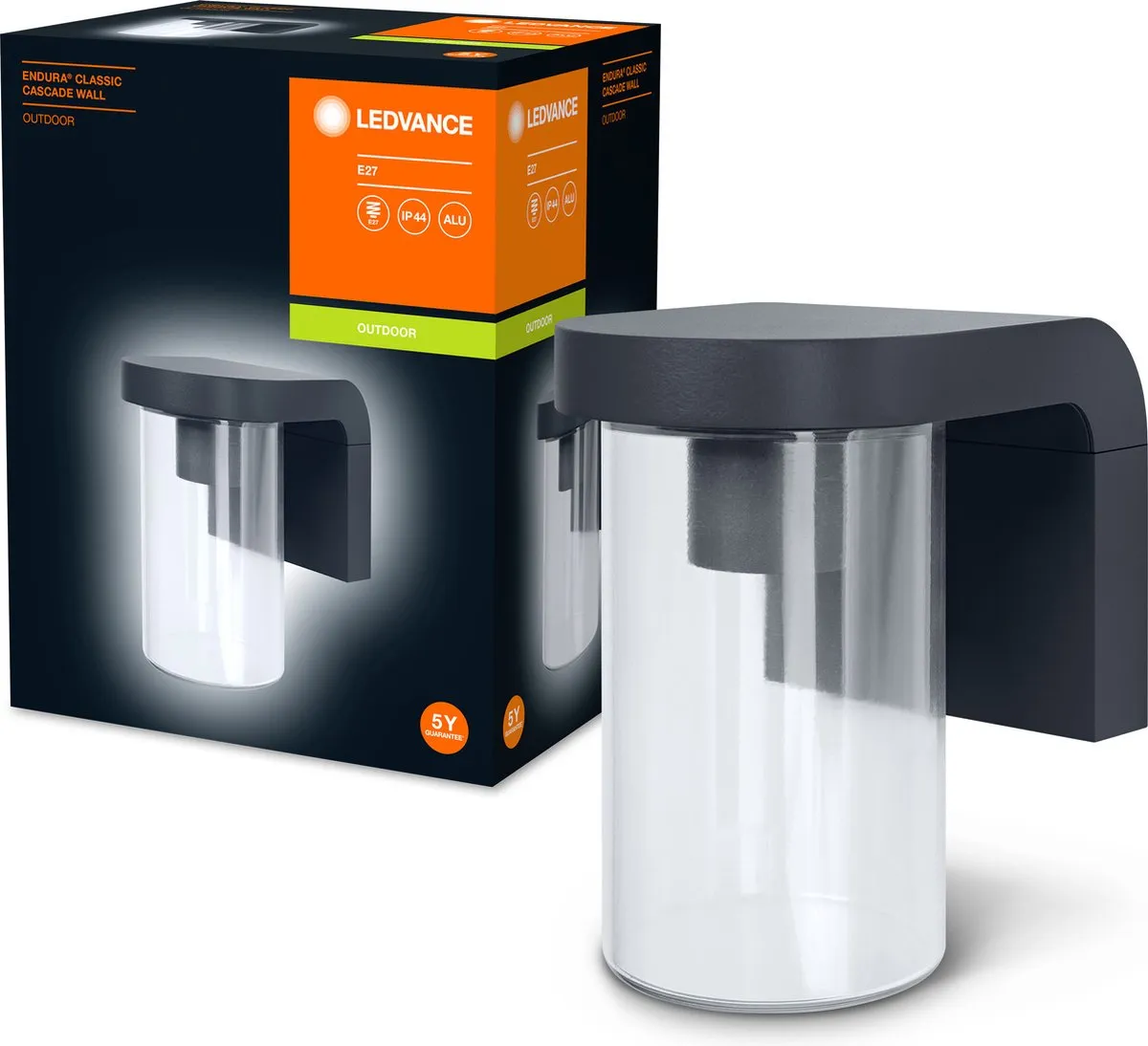 LEDVANCE Endura Classic Cascade Wall E27 CLR Wandlamp - Donkergrijs