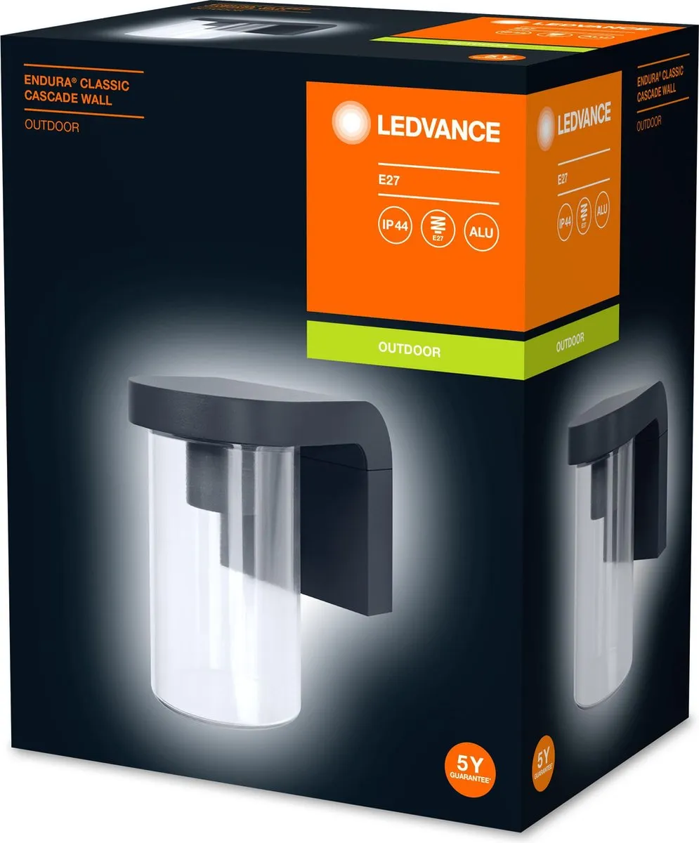 LEDVANCE Endura Classic Cascade Wall E27 CLR Wandlamp - Donkergrijs
