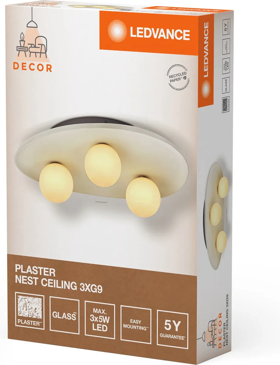 LEDVANCE Decor Plaster Nest Plafondlamp 3XG9 - Wit - afbeelding 6 van 6