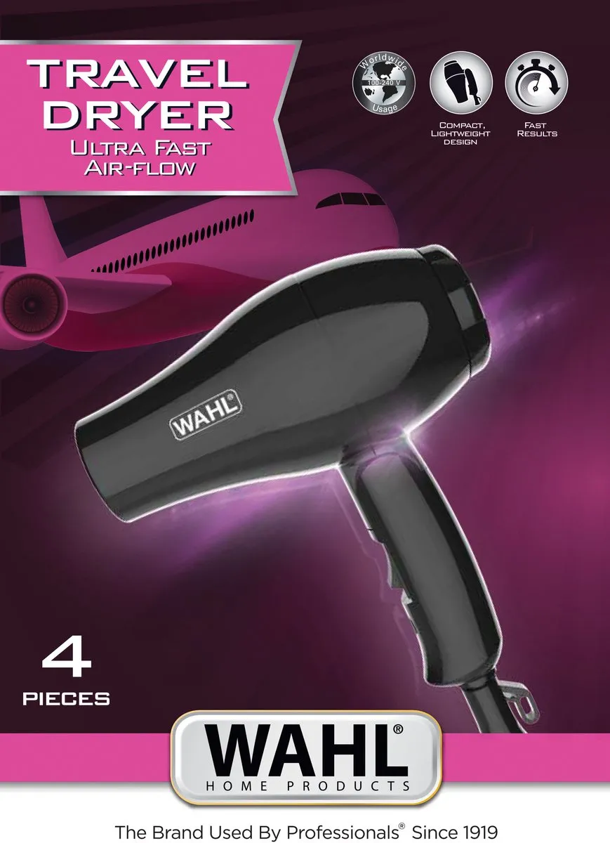 Wahl Travel Hairdryer 1000W - 4 Stuks - Zwart