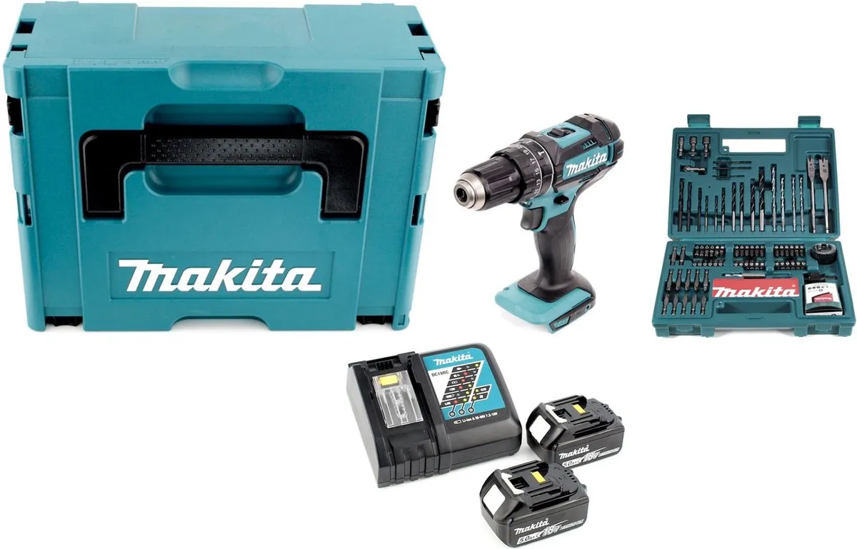 Makita DHP482RTJ Klopboormachine - 18V - 2x 5.0Ah + Lader + Bits & Boren 100 Stuks - afbeelding 5 van 5