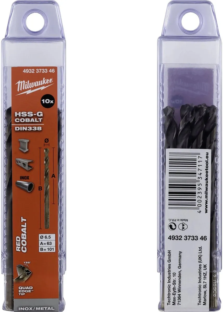 Milwaukee Metaalboren HSS-G Cobalt 6,5mm - 10 Stuks - afbeelding 6 van 6