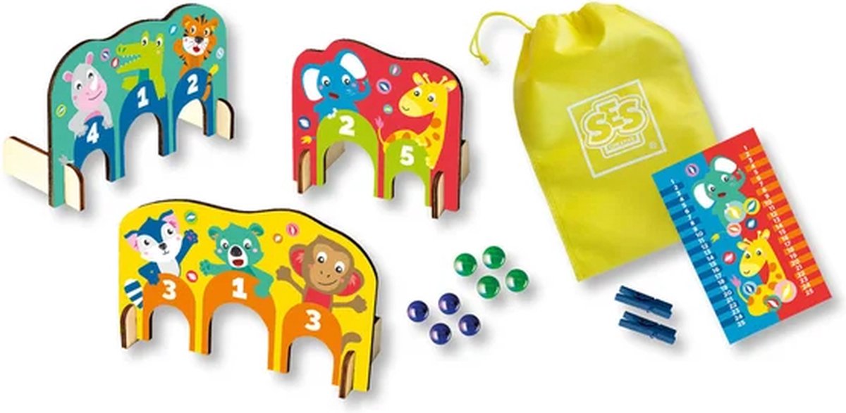 SES - Knikker spel - Houten poortjes - herbruikbare scorekaart - met handige knikkerzak - bepaal eigen regels