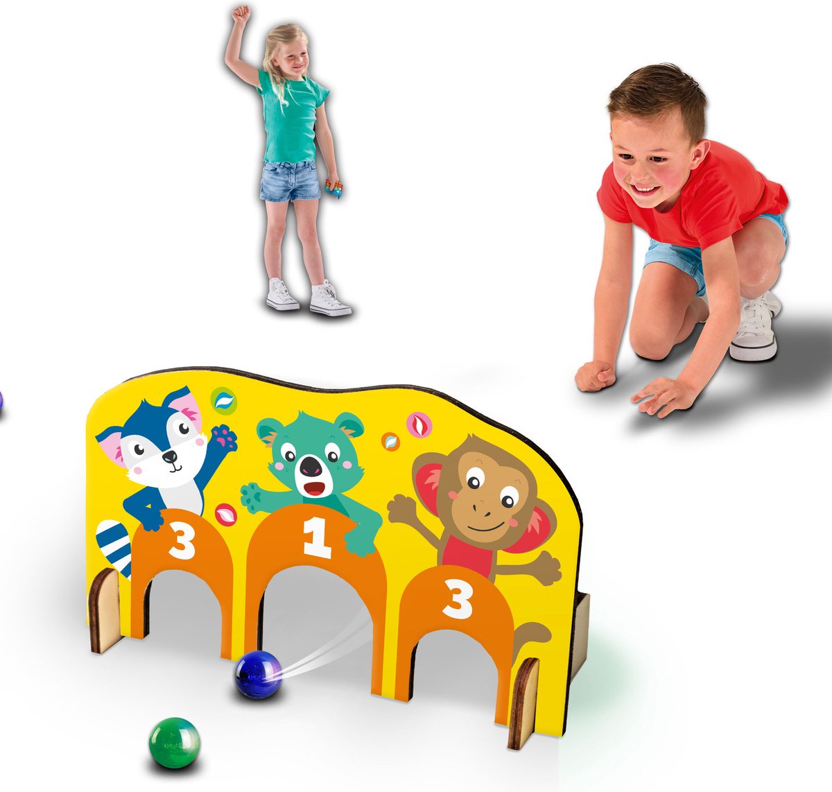 SES - Knikker spel - Houten poortjes - herbruikbare scorekaart - met handige knikkerzak - bepaal eigen regels