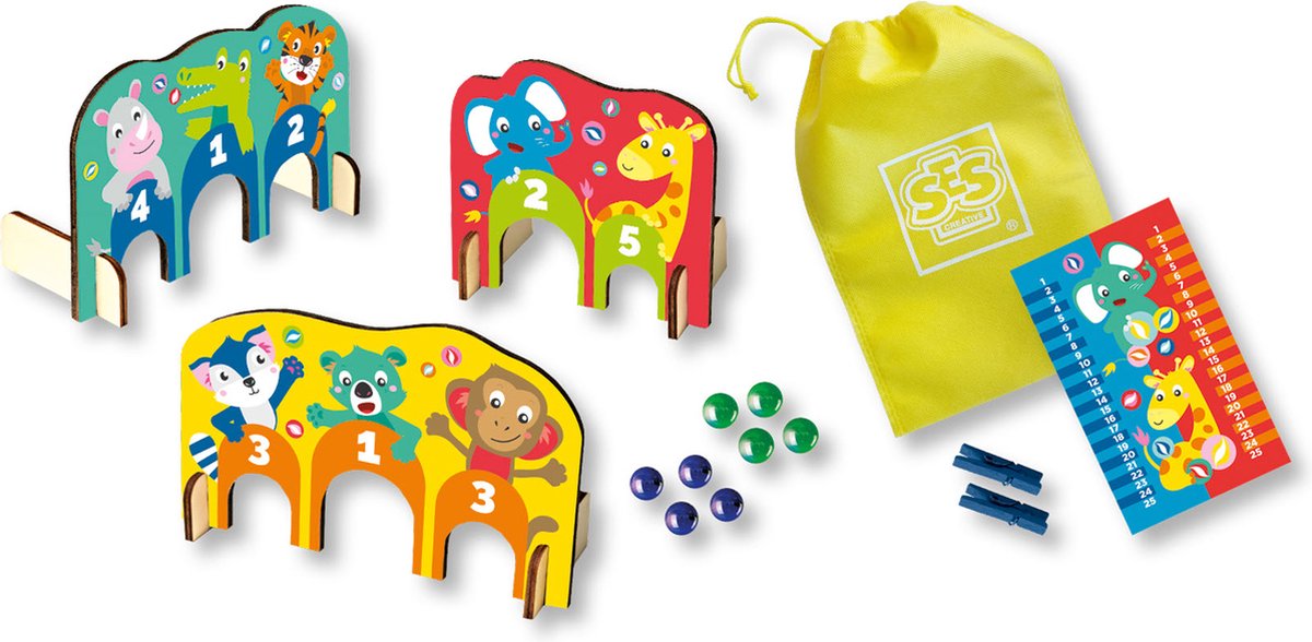 SES - Knikker spel - Houten poortjes - herbruikbare scorekaart - met handige knikkerzak - bepaal eigen regels