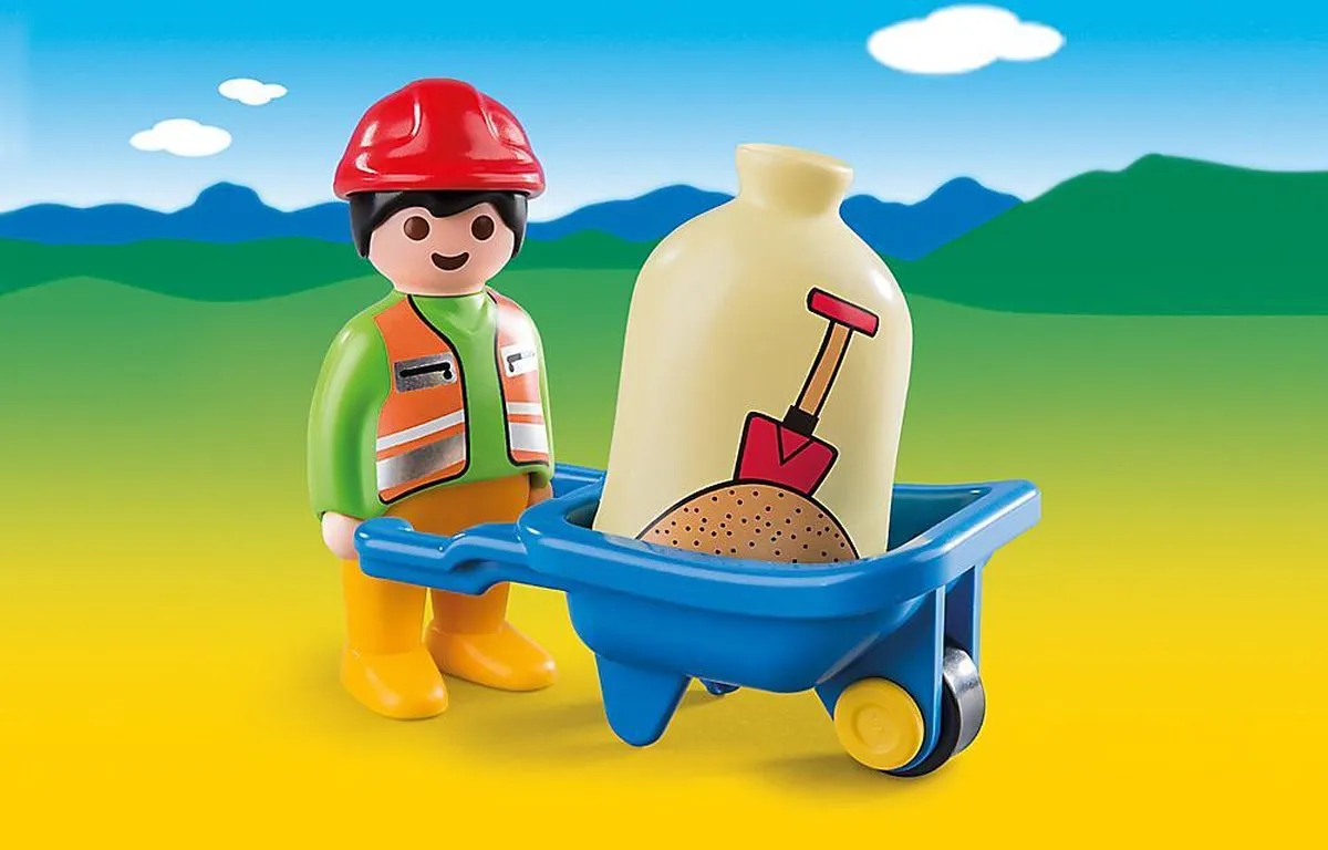 Playmobil 123 Arbeider met kruiwagen 6961 - Blauw/ Groen