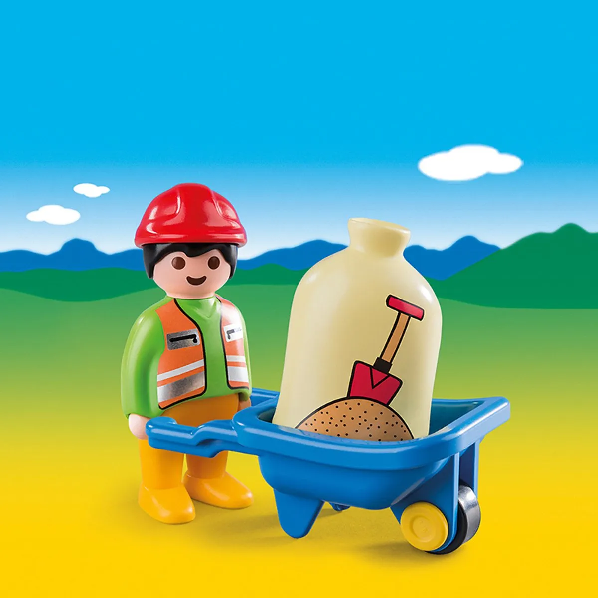 Playmobil 123 Arbeider met kruiwagen 6961 - Blauw/ Groen