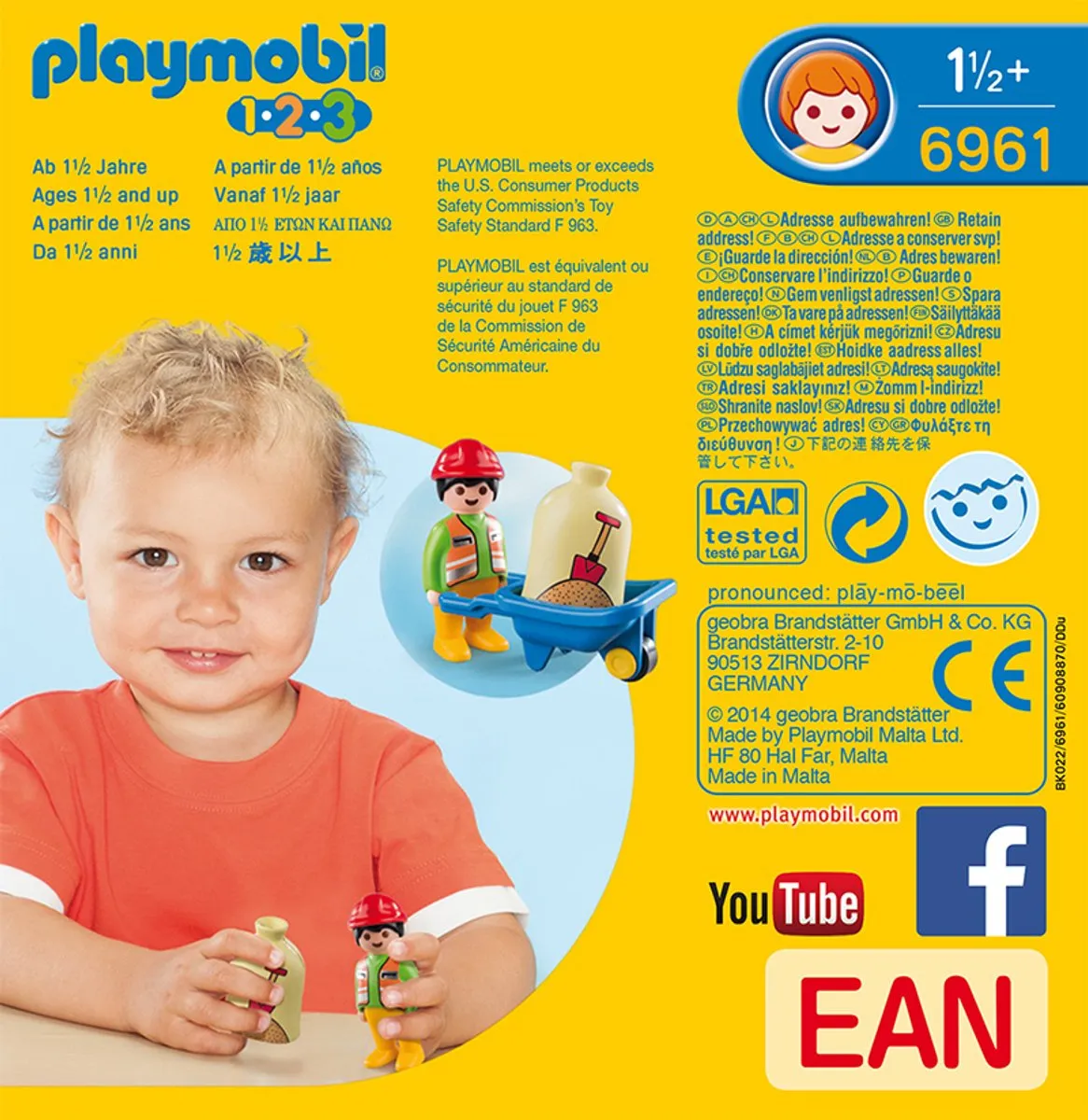 Playmobil 123 Arbeider met kruiwagen 6961 - Blauw/ Groen