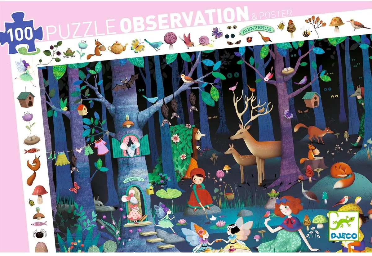 Djeco Observatie Puzzel Betoverd Bos 100 Stuks - Multicolor - afbeelding 6 van 6
