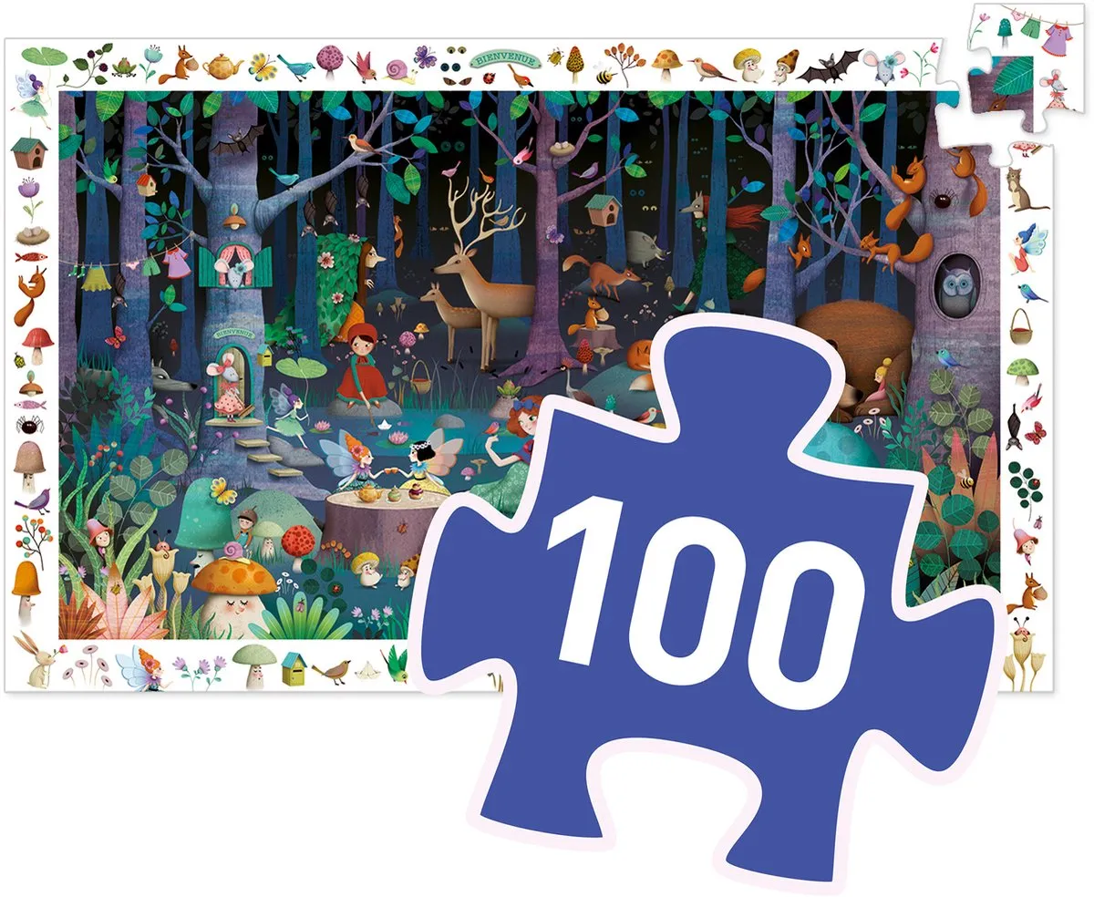Djeco Observatie Puzzel Betoverd Bos 100 Stuks - Multicolor