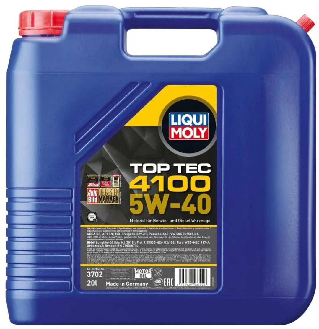 LIQUI MOLY 20L Liqui Moly 9511 5W40 Top Tec 4100 Synthetisch Motorolie C3 VW5050