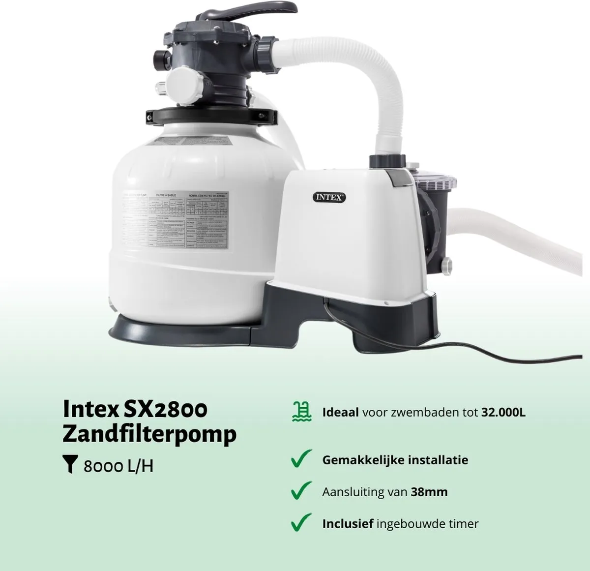 Intex 26648GS Zandfilterpomp SX2800 - 8000L/u - 25kg (3x) & Teststrips