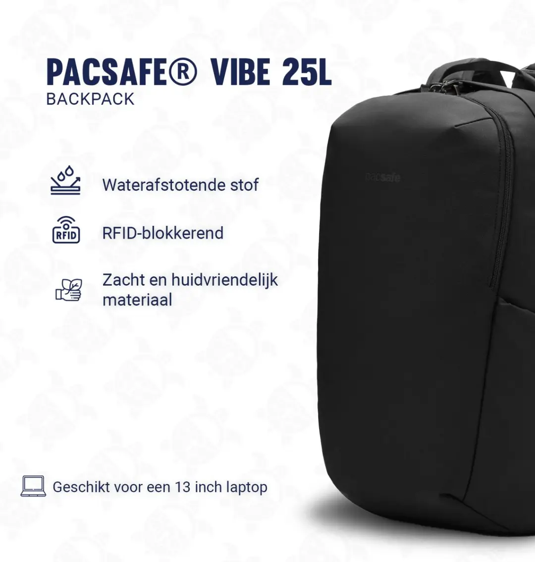 Pacsafe Vibe Rugtas 25L - RFID-blokkerend - 13-inch - Zwart