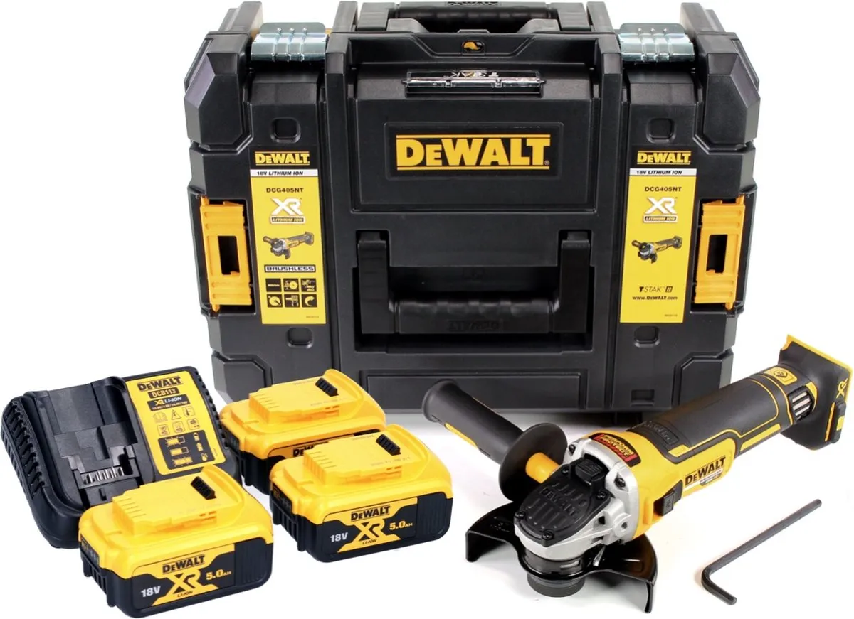 DeWalt DCG405P3 Accu Haakse Slijper 18V - 3x Accu - 125mm - afbeelding 6 van 6
