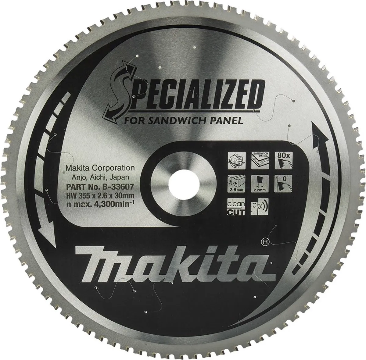 Makita B-33607 Cirkelzaagblad Sandwichpaneel 355mm 80T