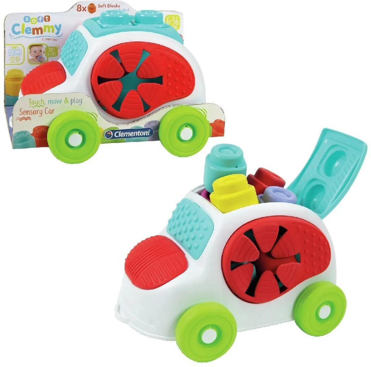 Clementoni Soft Clemmy Sensory Car Stapelblokken - 12 Stuks - Multicolor