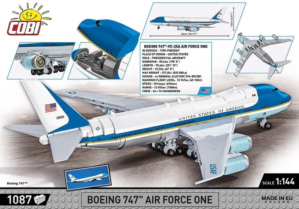 Cobi 26610 Airforce One 747 - 1087 Stukken - Meerkleurig - afbeelding 6 van 6