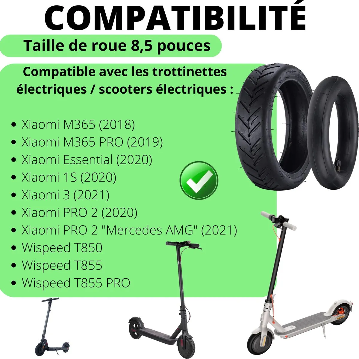 Xiaomi Band + Binnenband voor M365/M365 Pro/T855/T850 Scooter - 8,5 inch - 2 Stuks - Zwart
