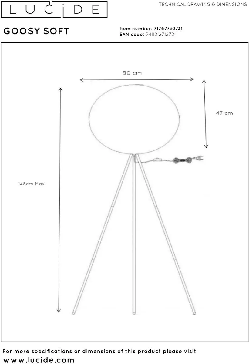 Lucide Goosy Soft Vloerlamp Ø50cm - 1xE27 - Wit