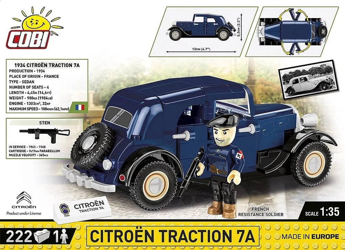 Cobi Citroën Tractie 7A - 222 Onderdelen - Blauw - afbeelding 6 van 6