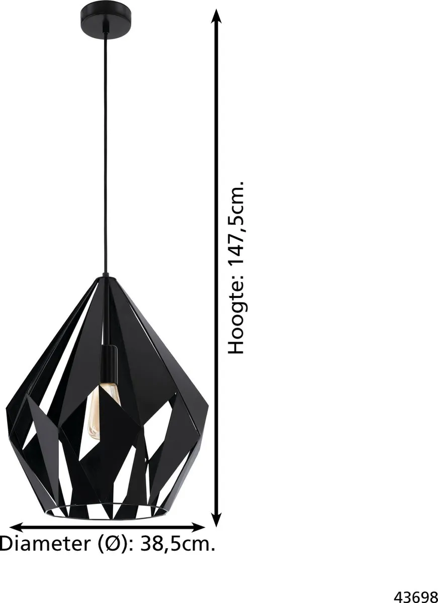 Eglo Carlton 5 Hanglamp Ø38,5cm - Zwart - afbeelding 6 van 6