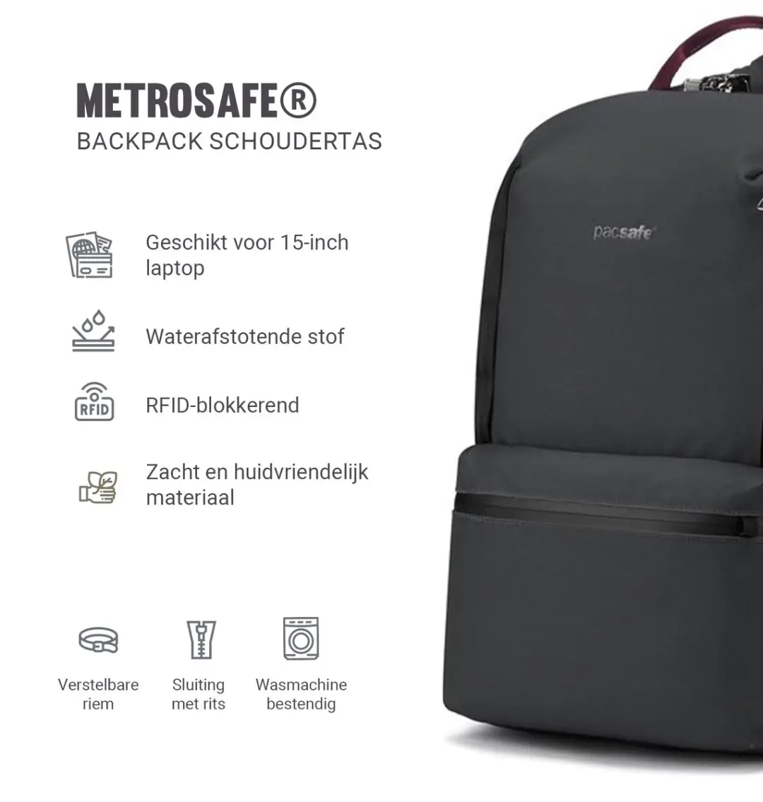 Pacsafe Metrosafe X Rugzak 20L - RFID-blokkerend - Zwart