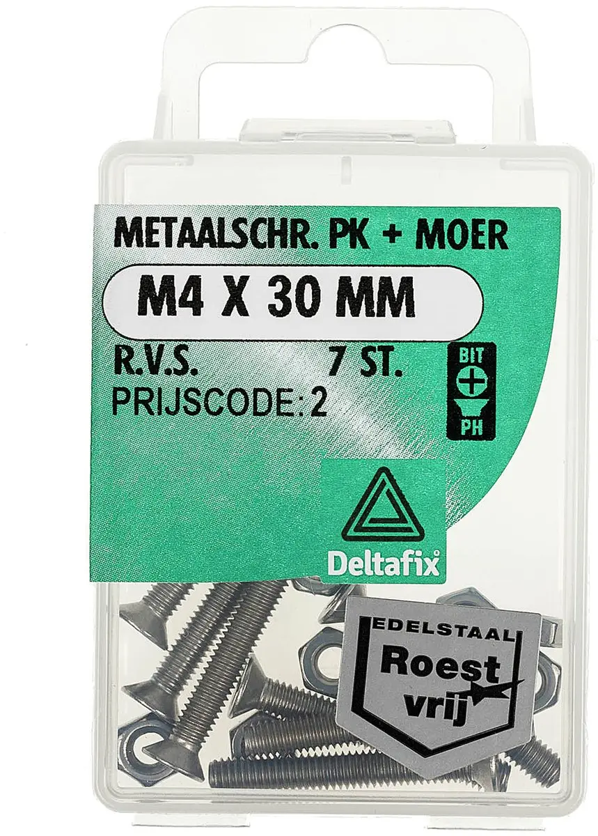 Deltafix M4 x 30mm Metalen Schroef Bout + Moer