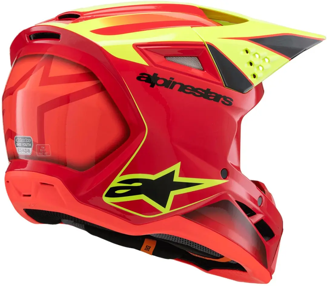 Alpinestars S-M3 Youth Offroad Helm - Fluoriserend geel/Rood