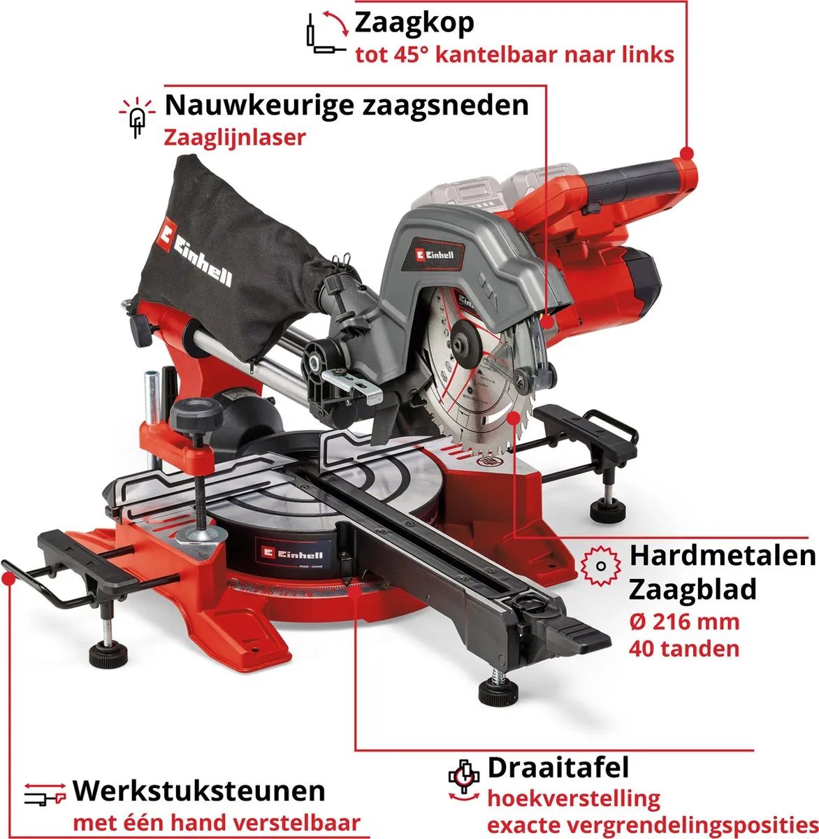 Einhell TE-SM 36/8 L Li Solo Radiaal Afkort-/Verstekzaag 216mm - 36V