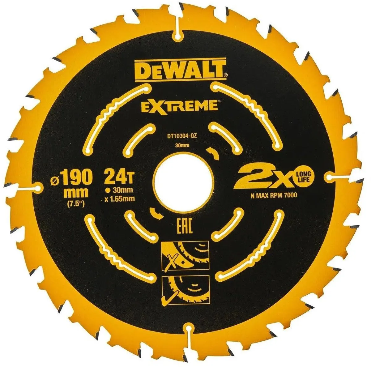 DeWalt DT10304 Cirkelzaagblad 190mm 24T - Hout/Metalen nagels