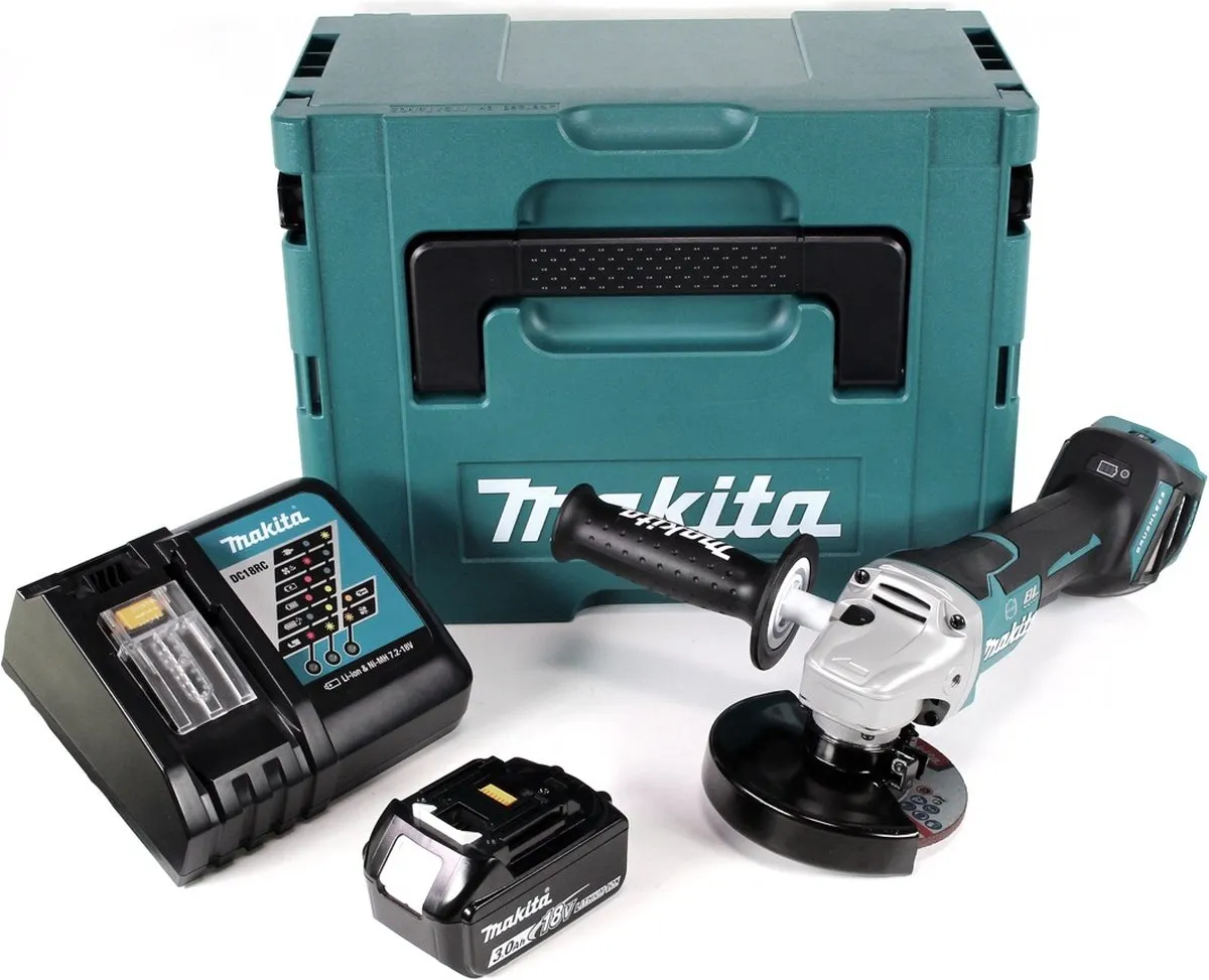 Makita DGA 517 RF1J Haakse Slijper 18V - 125mm - 3.0Ah + Lader + Makpac