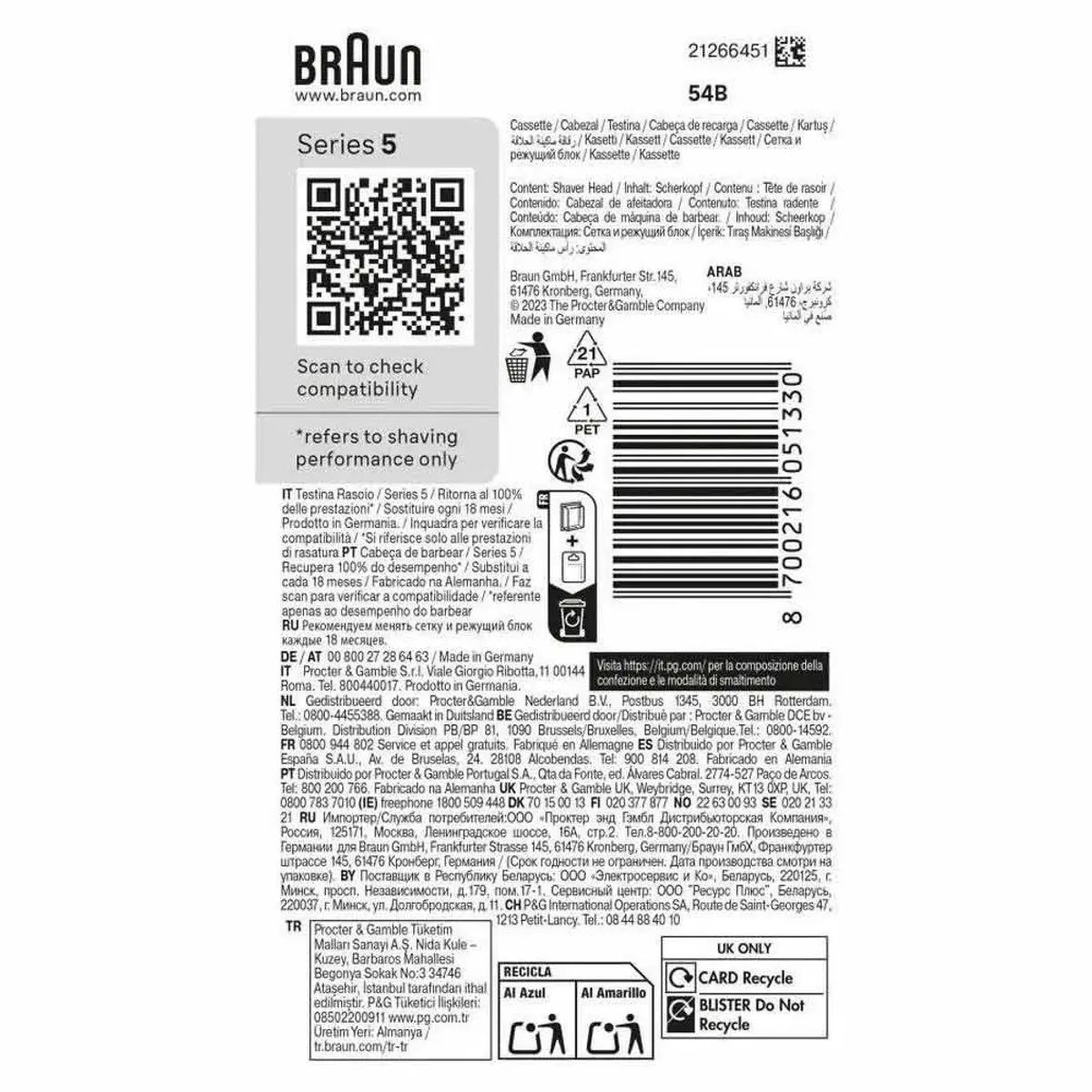 Braun Series 5 54B Scheerkop - Vervangingsmes - Zwart