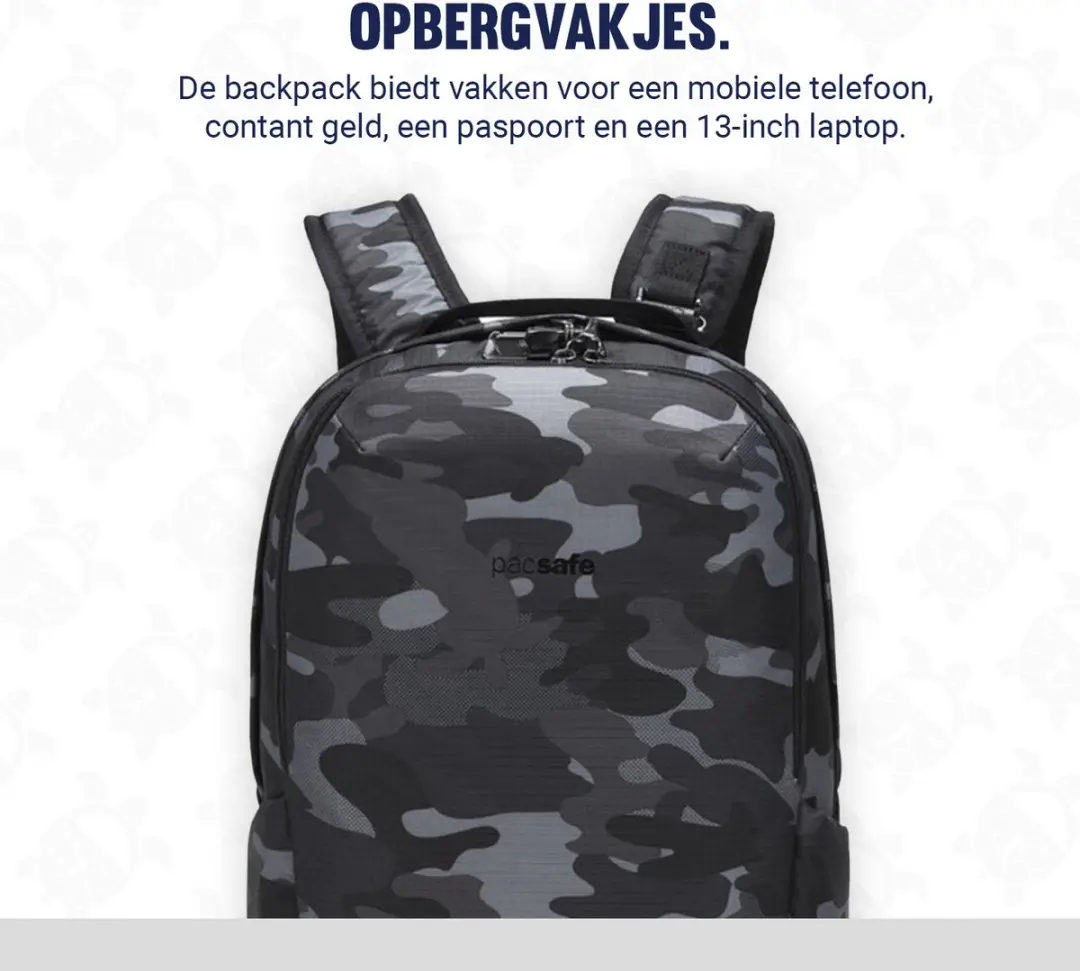 Pacsafe Vibe Rugtas 25L - RFID-blokkerend - 13 inch Laptop - Camo