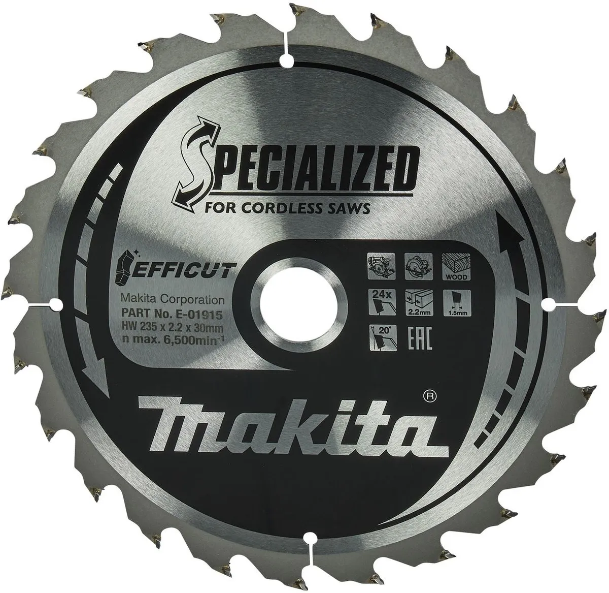 Makita Efficut Cirkelzaagblad 235mm 24T - Hout/Laminaat/MDF - afbeelding 6 van 6