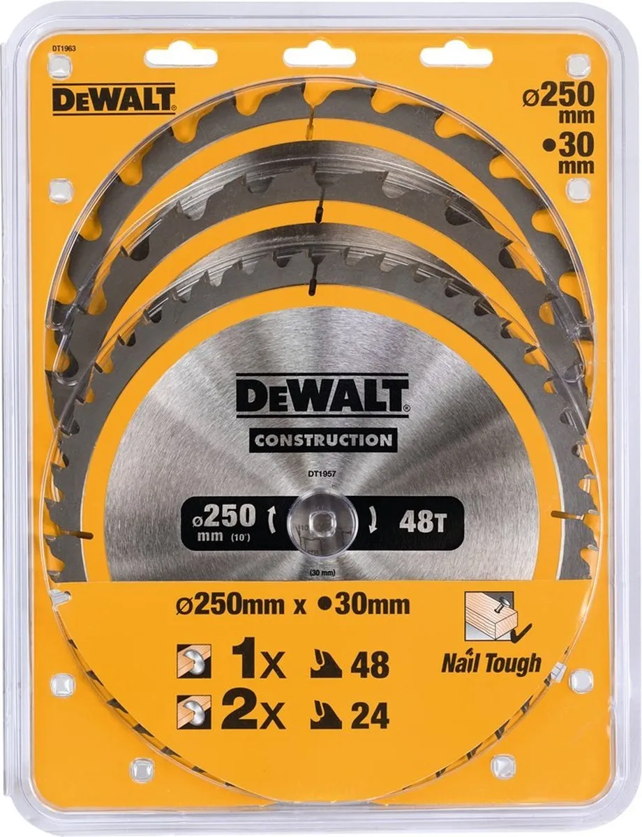 DeWalt DT1963 Cirkelzaagbladen Set 250mm - 3 Stuks