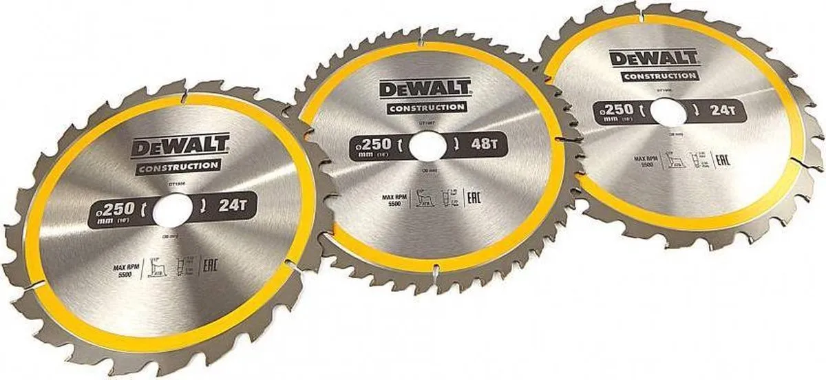 DeWalt DT1963 Cirkelzaagbladen Set 250mm - 3 Stuks