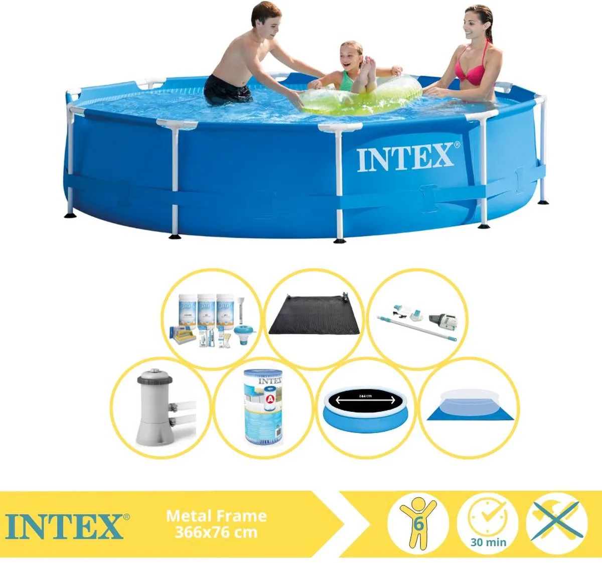 Intex Metal Frame Zwembad 366x76cm - 6503L - Blauw/Wit - 28212GN