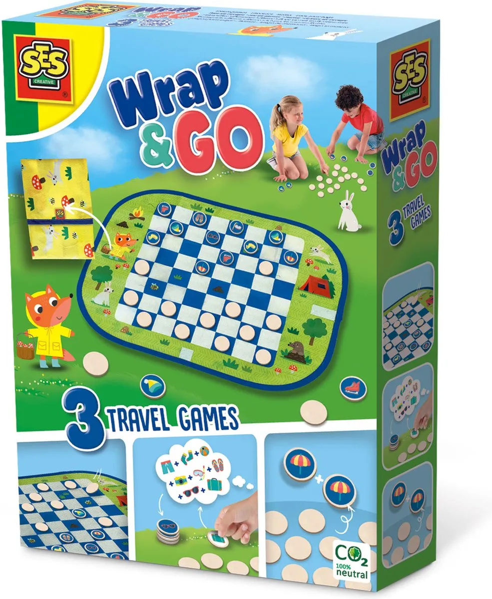 SES Creative Wrap&Go Reisspellen 3-in-1 - Dammen/Memo/Ik ga op reis