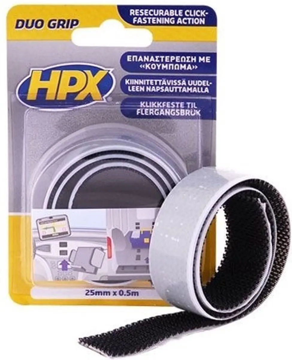 HPX Duo Grip Klikband 25mm x 0,5m - Zwart
