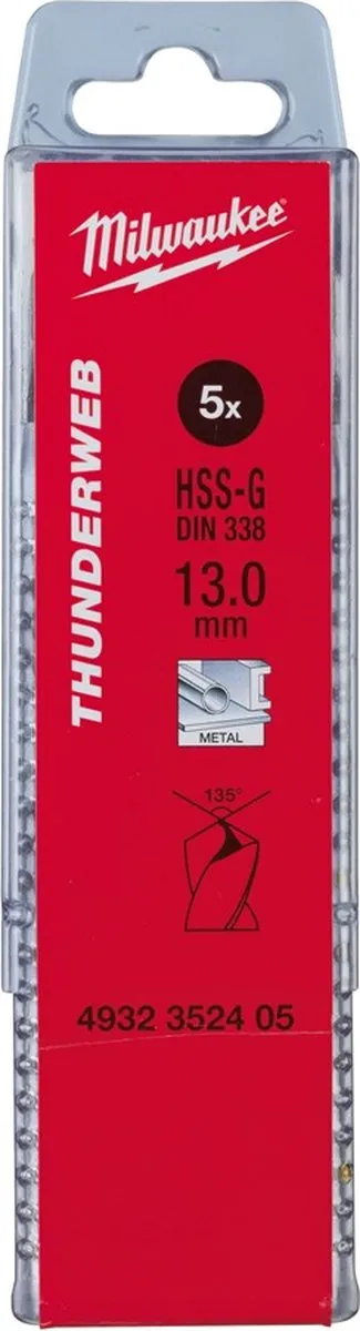 Milwaukee Thunderweb Metaalboren DIN 338 13mm - 5 Stuks