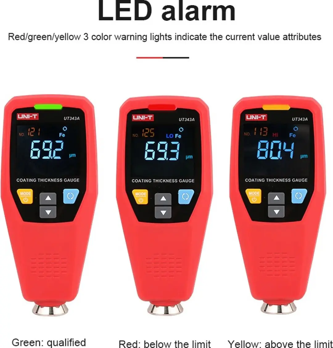 UNI-T UT343A Lakdiktemeter - 0-1750µm - Rood