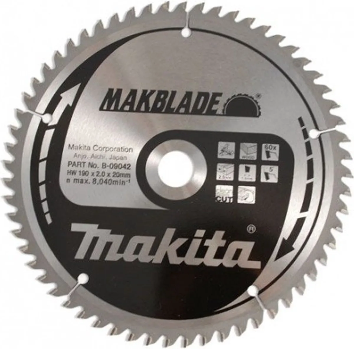 Makita Makblade Cirkelzaagblad B-09042 - Ø190mm 60T - afbeelding 2 van 3
