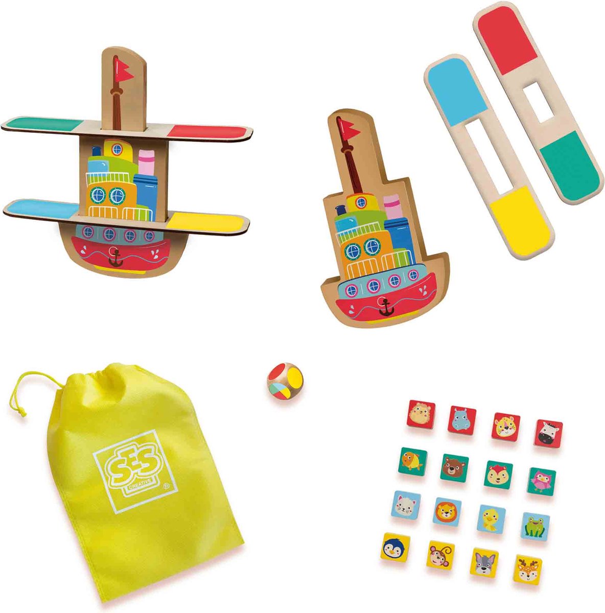 SES - Houten balans boot - complete set met handige bewaartas - voor 2 of meer spelers