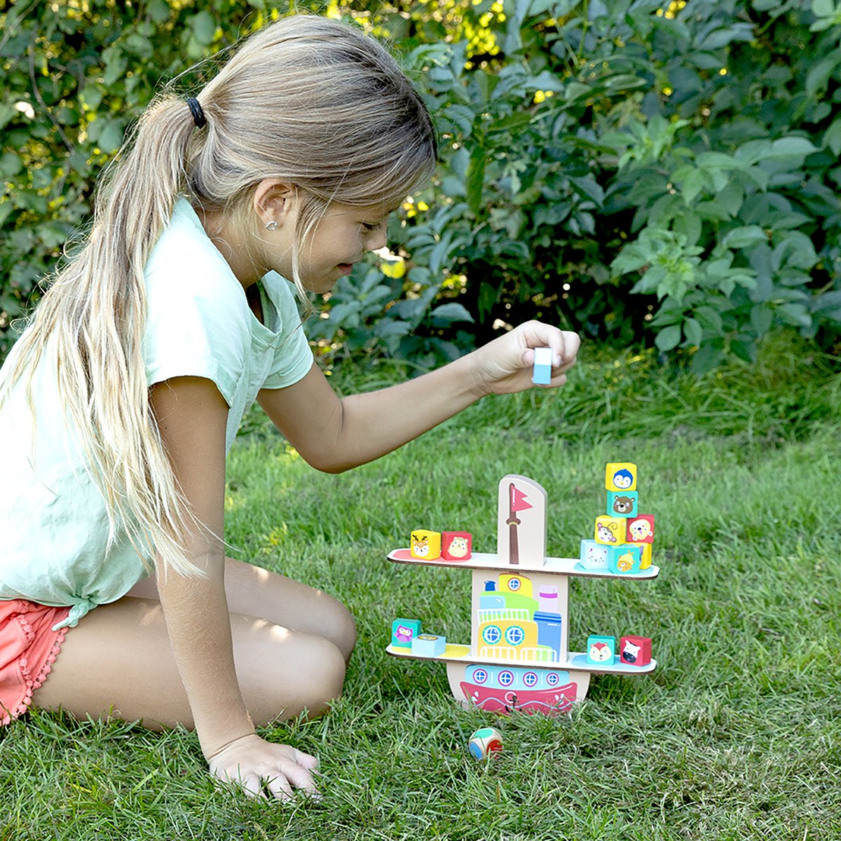 SES - Houten balans boot - complete set met handige bewaartas - voor 2 of meer spelers