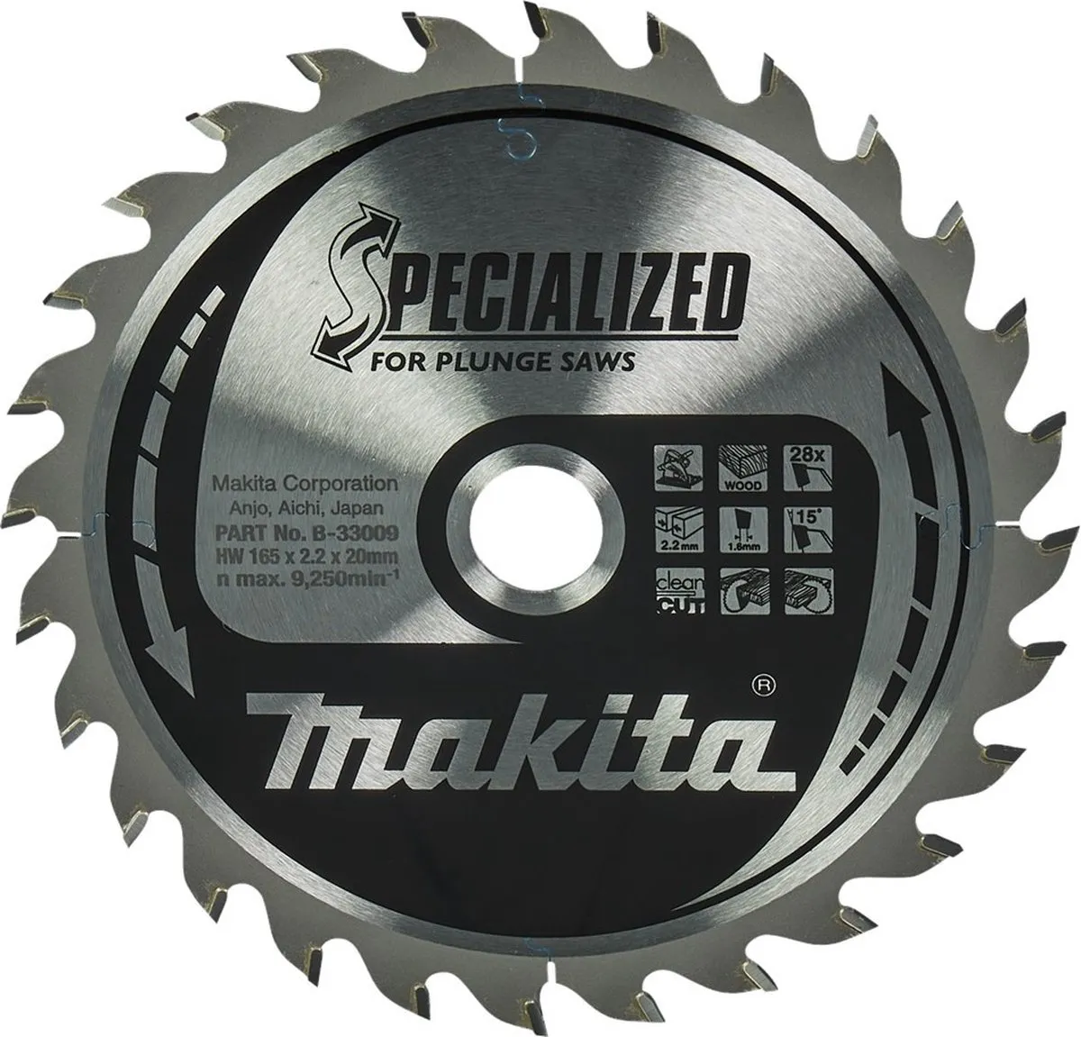 Makita B-33009 Invalcirkelzaagblad Hout 165mm 28T