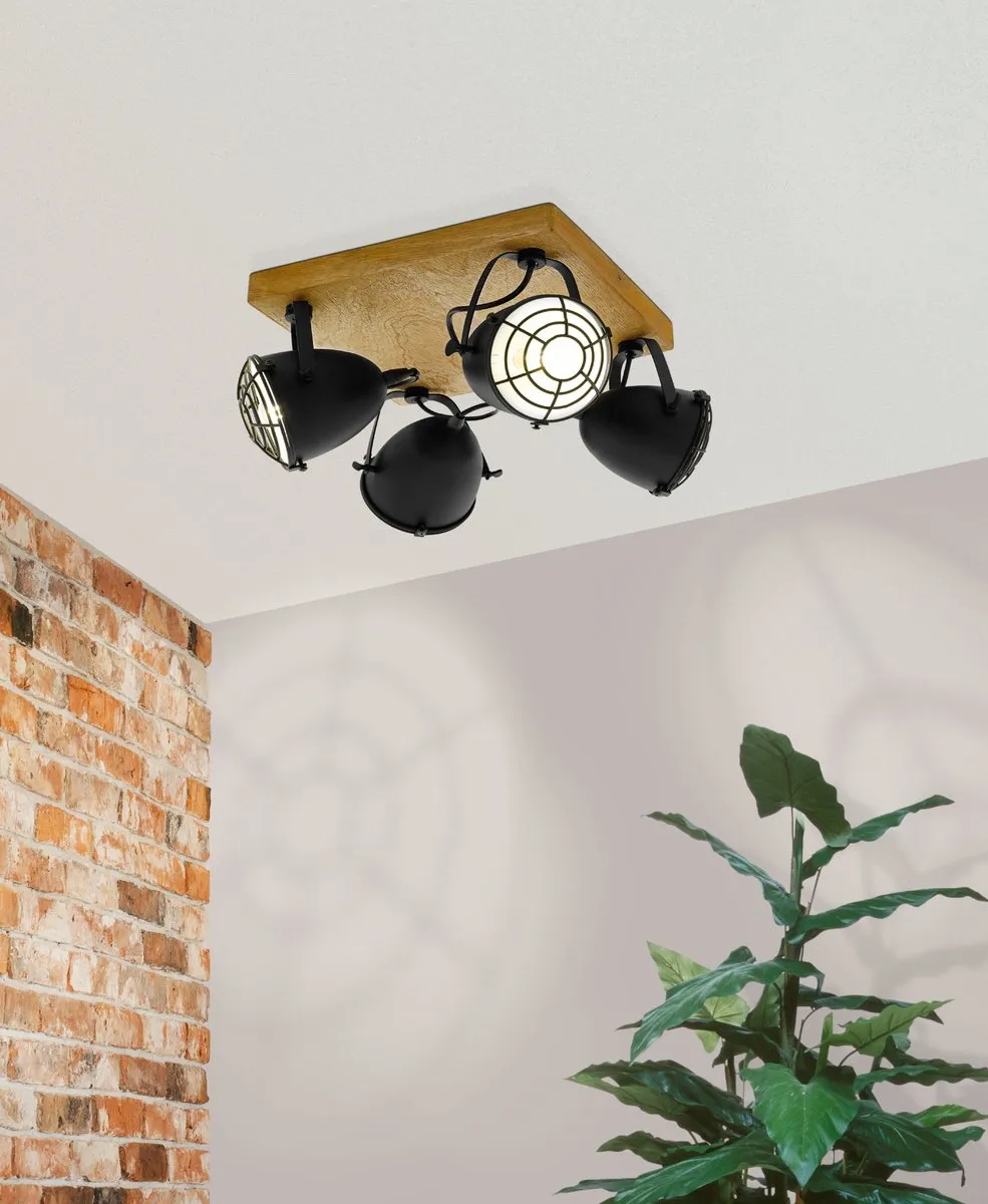 Eglo Gatebeck Wandlamp 4x E14 Hout/Zwart